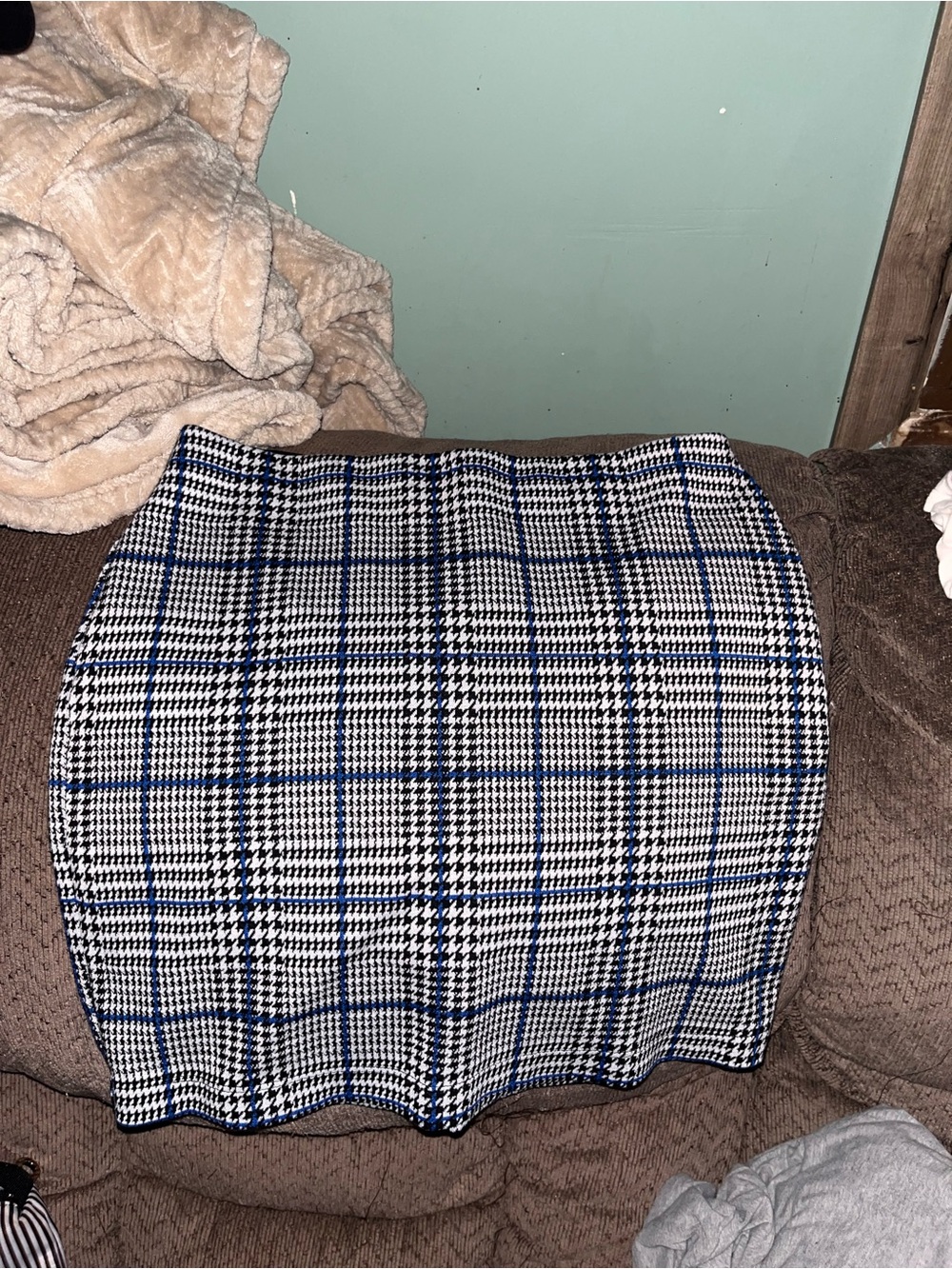 Express Black, White & Blue Plaid Pencil Skirt